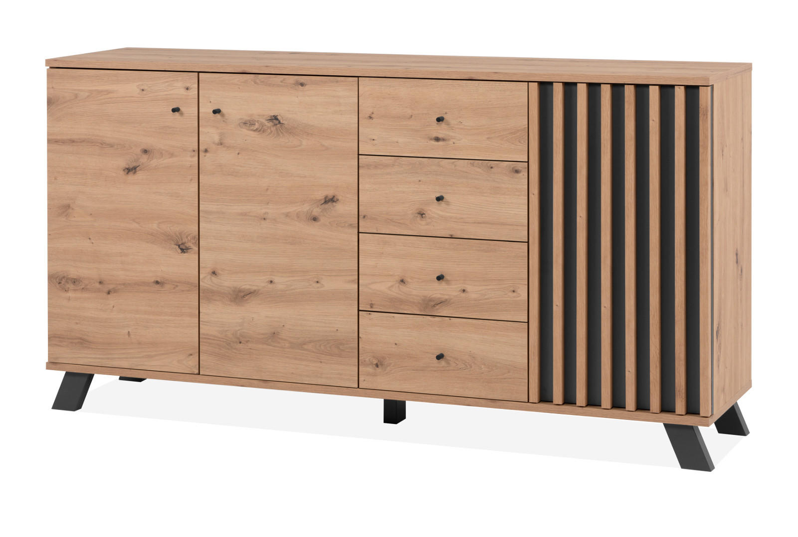 SIDEBOARD Eiche Artisan, grau 160 cm, Kommode im Industrial Design - Anthrazit/Schwarz, Holzwerkstoff/Metall (160/85/40cm) - Furn.Design