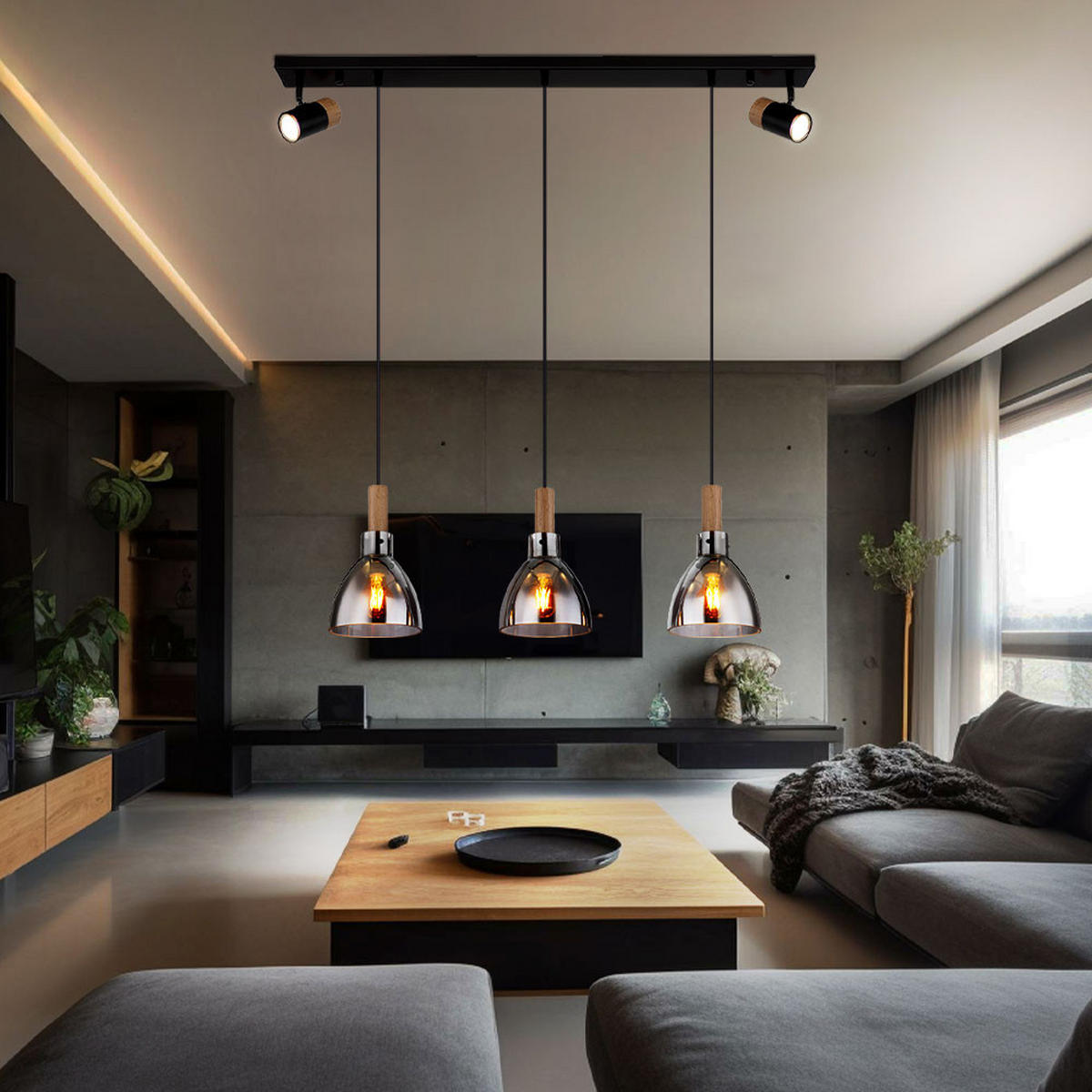 PENDELLEUCHTE Metall Rauchglas Schwarz - Schwarz, Glas (95/16/120cm) - Globo Lighting