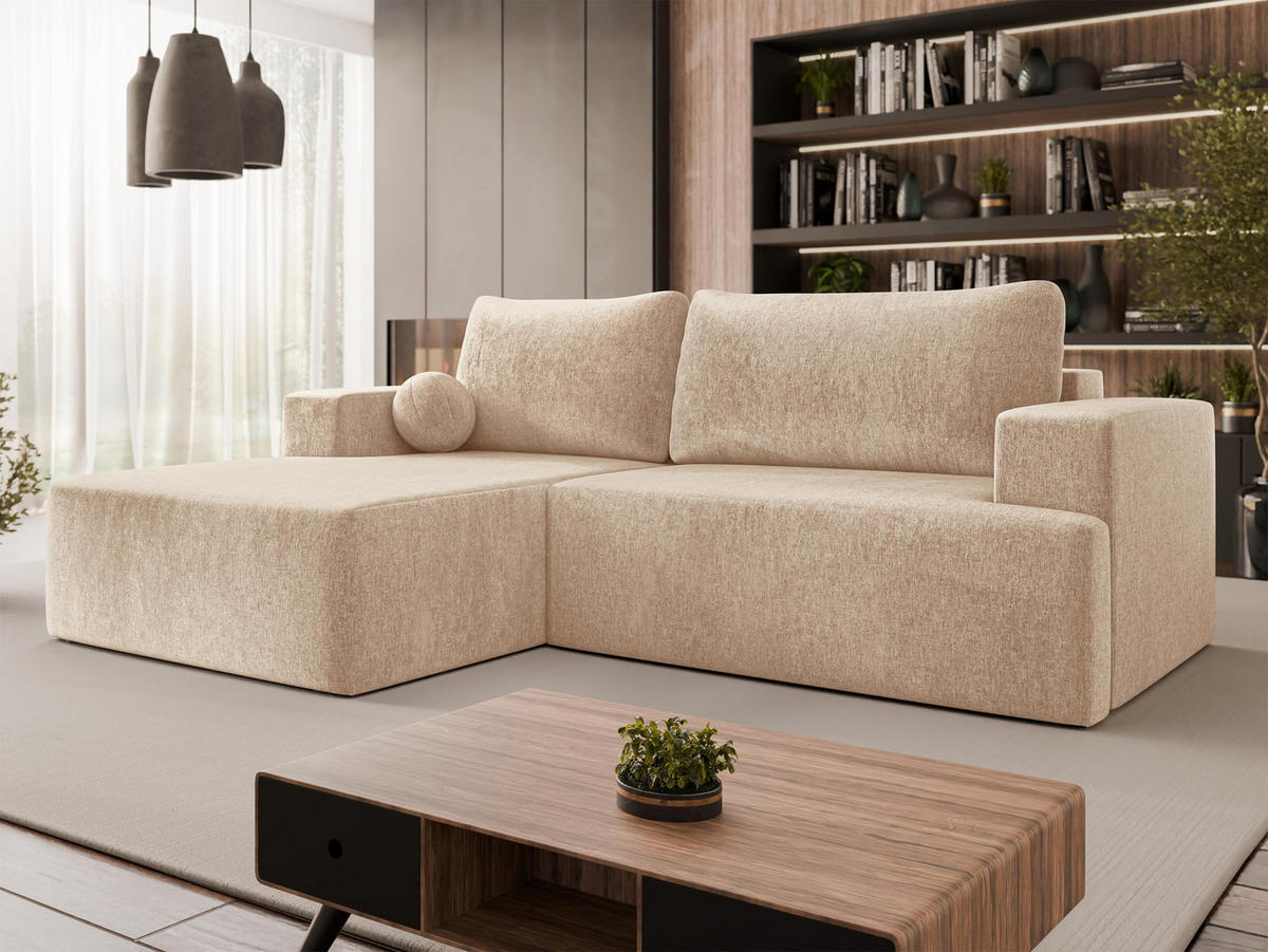ECKSOFA Mivo, Seite: Links - Beige/Schwarz, Holz/Kunststoff (266/163cm) - MIRJAN24