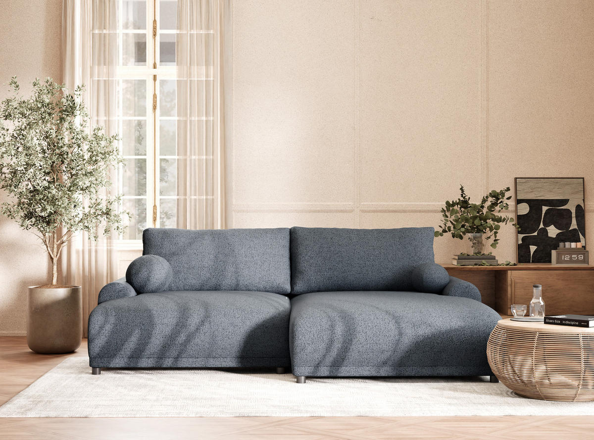 ECKSOFA MIT SCHLAFFUNKTION Tallin Blau Grau Webstoff - Blaugrau/Schwarz, Holz/Holzwerkstoff (240/145cm) - Maison de Reve