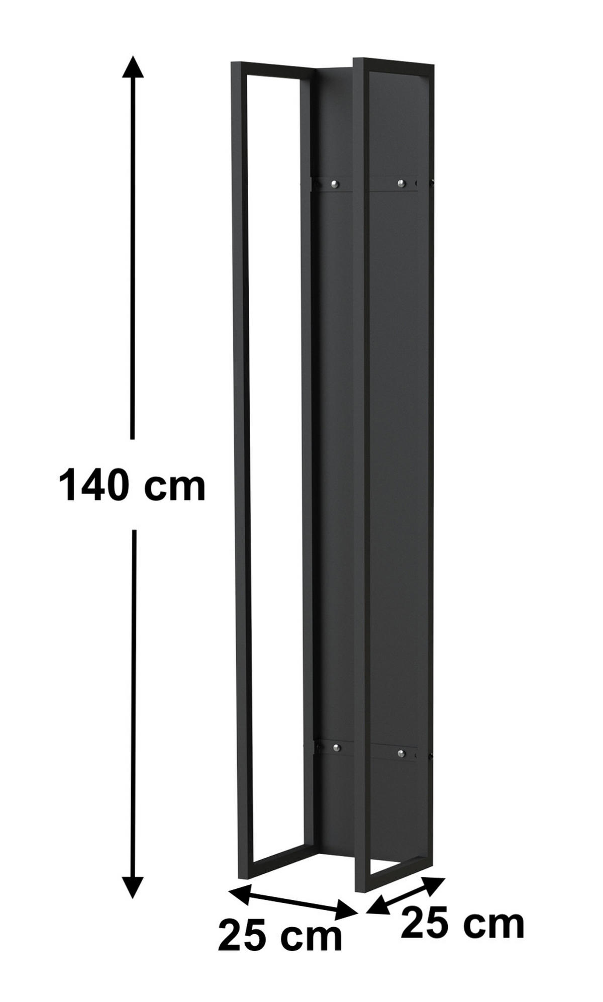 KAMINHOLZREGAL Wand Metall Schwarz 25/25/140 cm - Schwarz, Metall (25/140/25cm) - DanDiBo