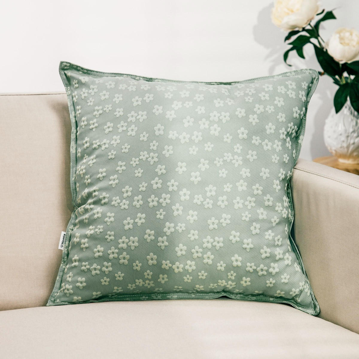 KOPFKISSENBEZUG Blomster Pistazie 45/45 cm - Grün, Textil (45/45cm) - Homla