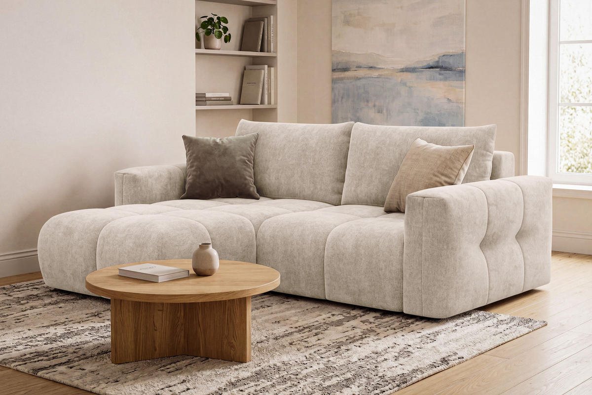 ECKSOFA VERONA 3-Sitzer links, Beige - Beige/Schwarz, Holz/Textil (224/173cm) - Courtois Laville