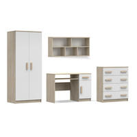 KINDERZIMMER-SET INGE III 4-teilig Weiß+Sonoma/Sonoma - Weiß/Sonoma Eiche, Holzwerkstoff (270/193/50cm) - Deine Möbel 24