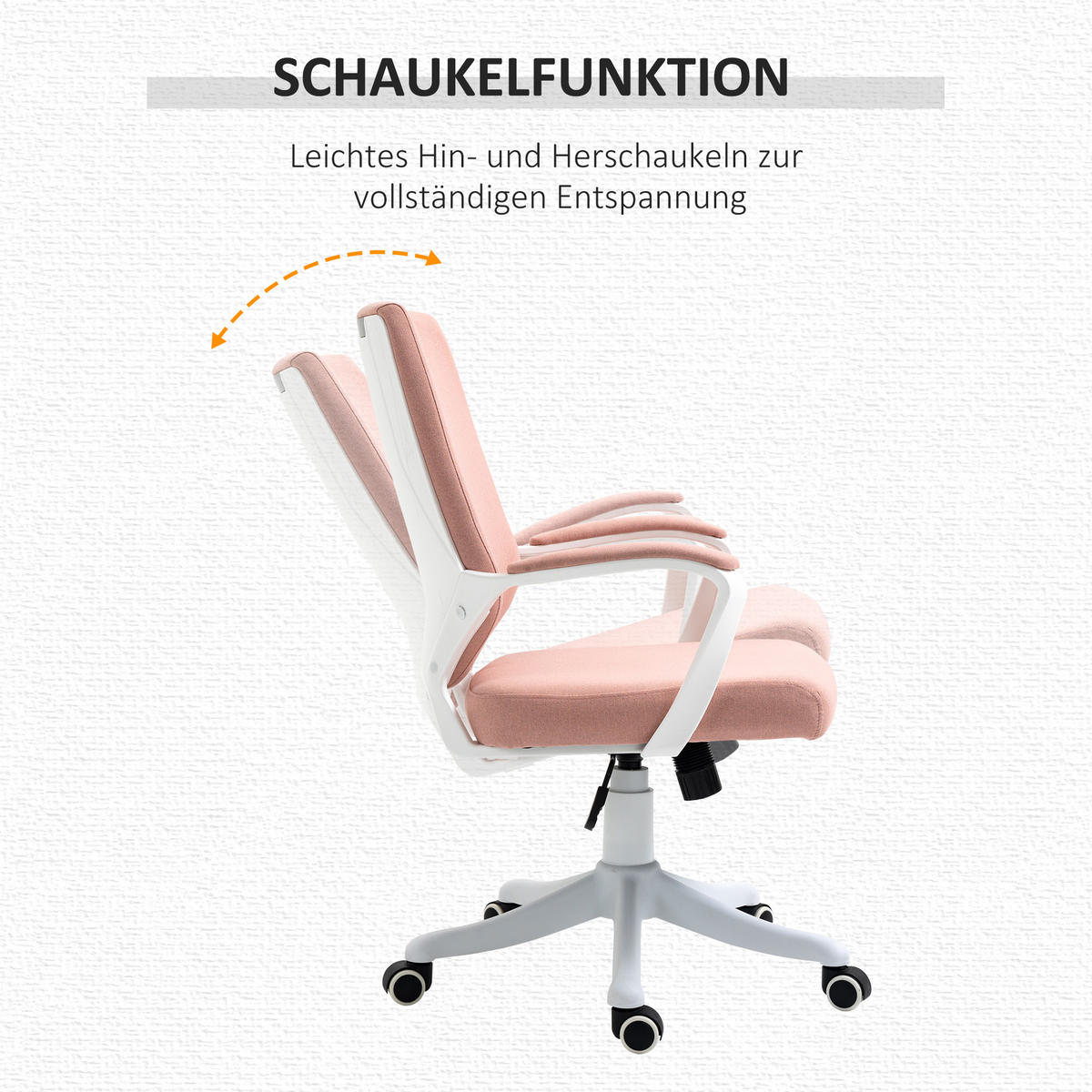 BÜROSTUHL, Polyester, Nylon, Rosa+Weiß - Hellrosa, Kunststoff (69/100/62cm) - Vinsetto
