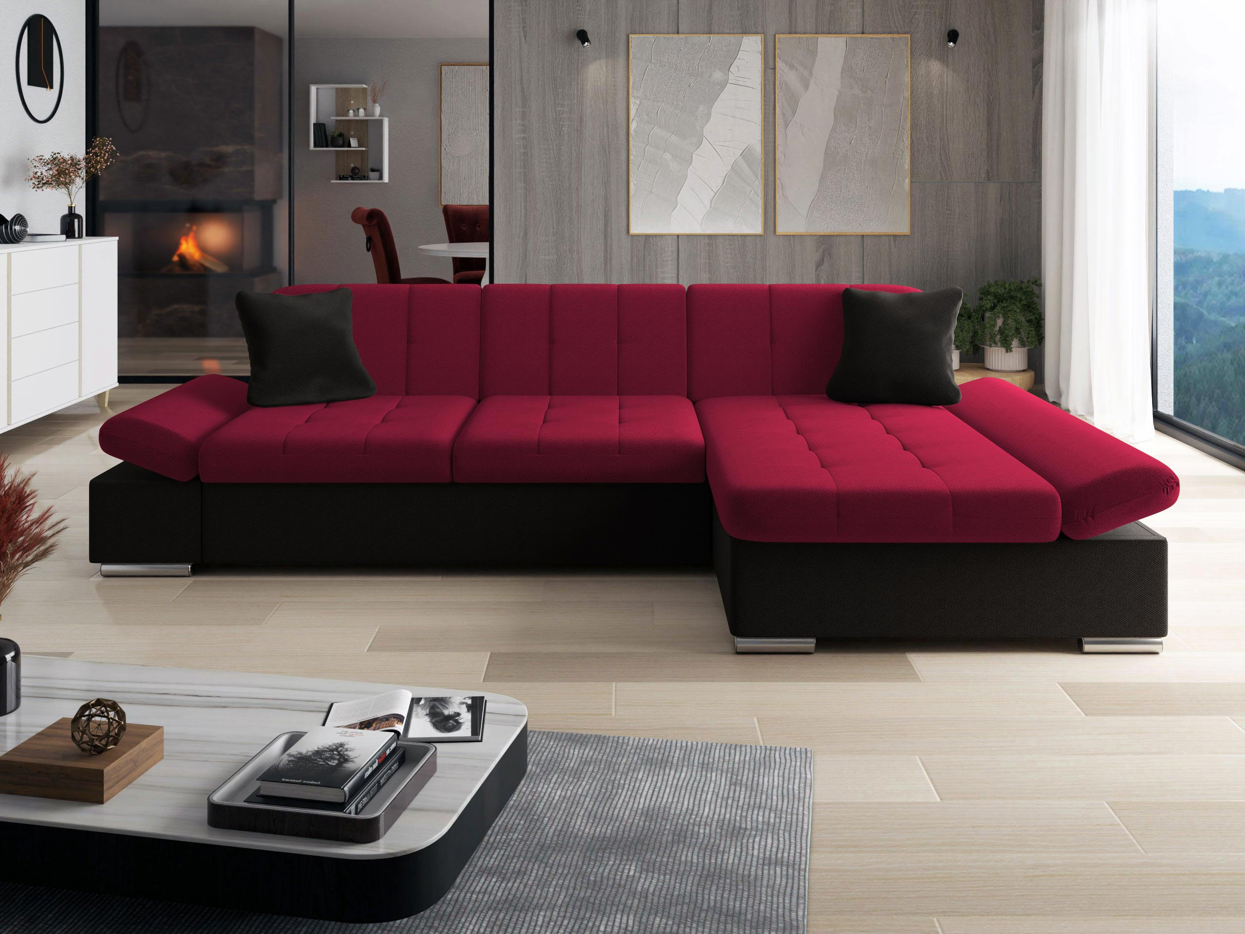 ECKSOFA Malwi, Seite: Rechts - Rot, Holz/Textil (278/161cm) - MIRJAN24