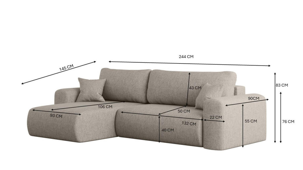 ECKSOFA Mit Schlaffunktion Und Bettkasten L-förmiges Sofa Capri Stoff Verita Rechts Warmbeige - Cappuccino, Holz (272/145cm) - Kaiser Möbel