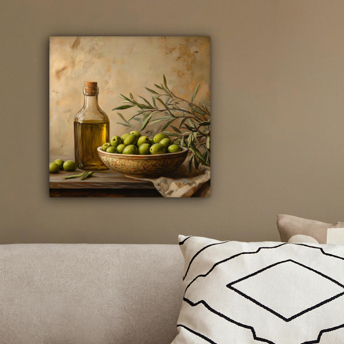 LEINWANDBILD Oliven - Stilleben - Vintage 20x20 cm - Olivgrün, Textil (20/20cm) - MuchoWow