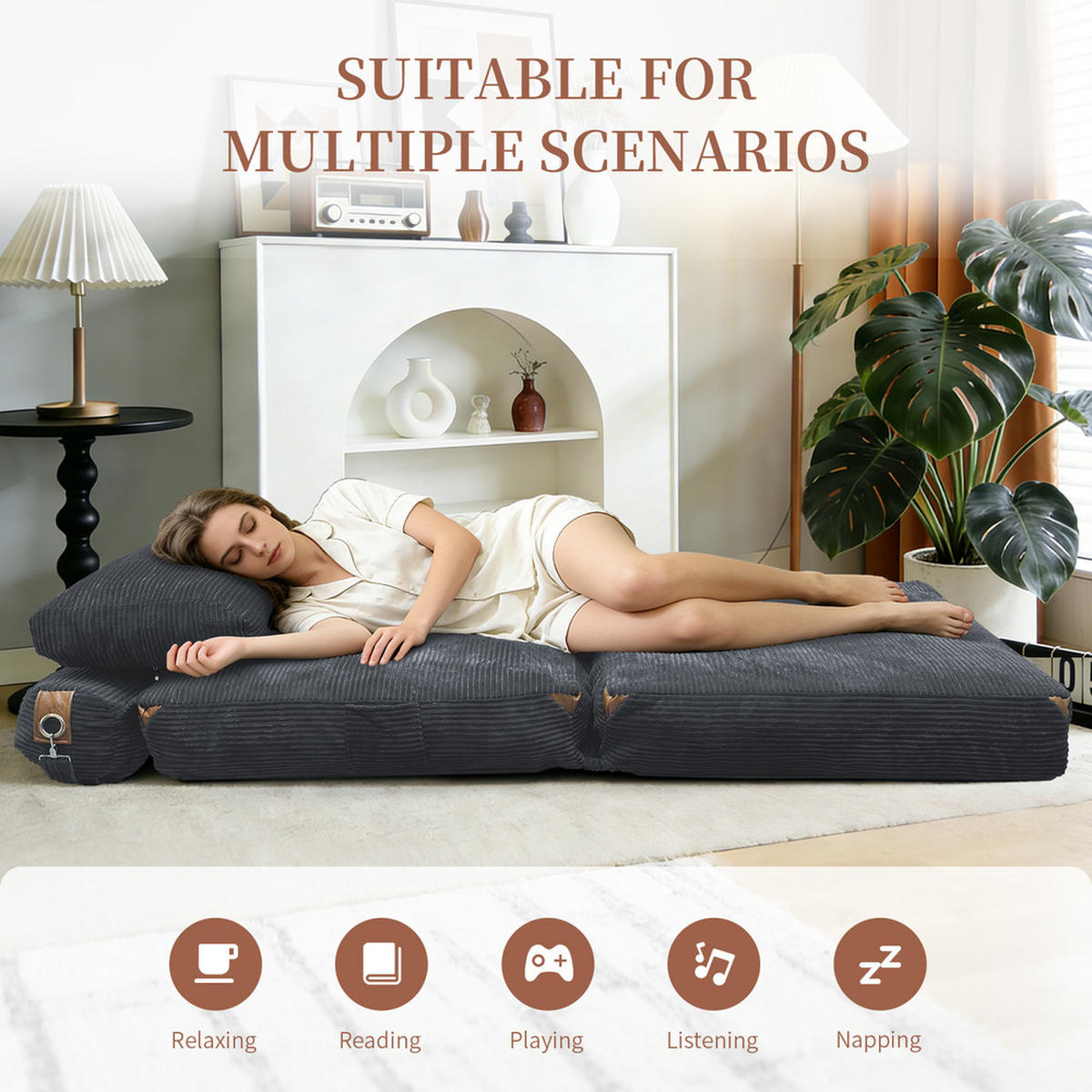 SITZSACK 87x86x40cm Leicht zu verstauen - Grau, Textil (86/33/87cm) - Raelunyi