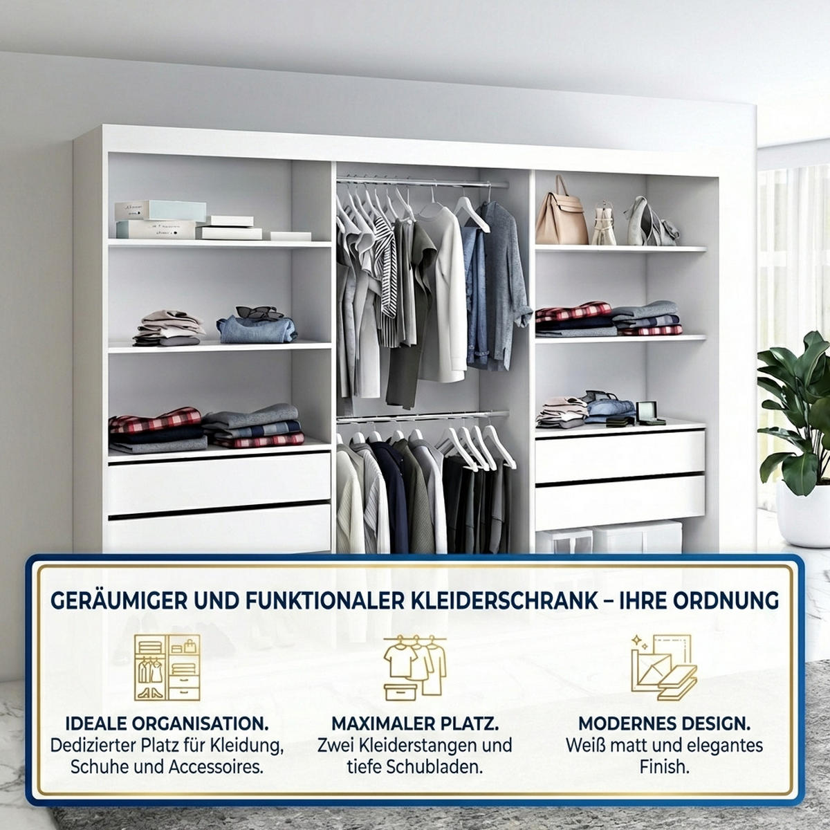 SCHWEBETÜRENSCHRANK NORIVO-Schwarz, Weiß-Lamelle, Schwarz-Spiegel, Weiß-Lamelle 200 cm - Schwarz/Weiß, Holzwerkstoff (200/215/59.5cm) - A&J MöbelLand