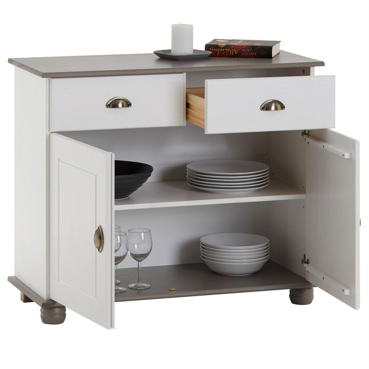 APOTHEKERKOMMODE COLMAR - Taupe/Weiß, Holz (91/79/39cm) - IDIMEX