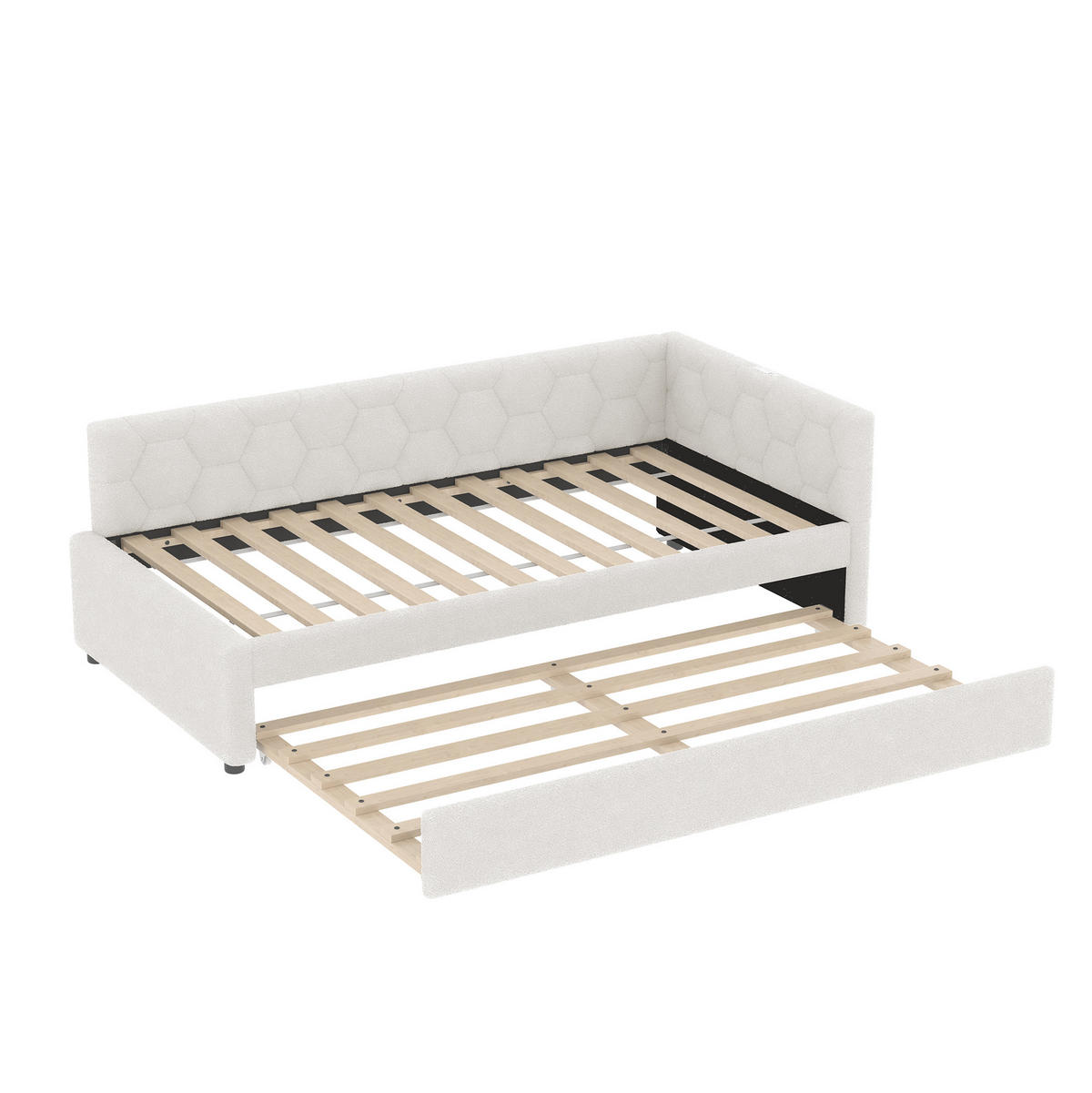 POLSTERBETT aus Velvet & MDF 90x200 cm in Weiß mit Ausziehbett, USB & Typ-C - Weiß, Textil (90/200cm) - Modfu