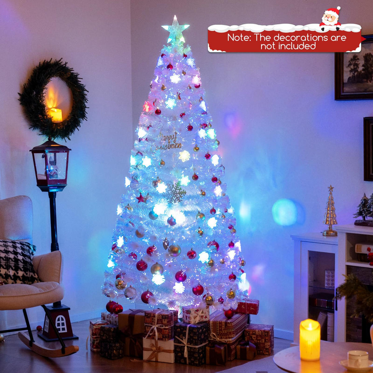 WEIHNACHTSBAUM Tannenform mit bunten LEDs 210 cm weiß - Weiß, Metall (210cm) - COSTWAY