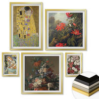WANDBILDER 5er Set - 50x50 cm & 20x30 cm & 40x60 cm Goldrahmen - Blumen des Baumes (Gemälde von Klimt) - Goldfarben, Kunststoff (40/60cm) - ArtPrintCave