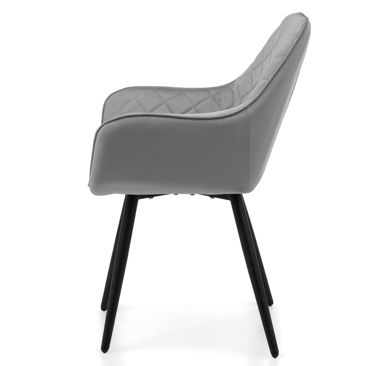 STUHL COLIN gespolsterter mit Steppung - hellgrau - Samt Velours - Hellgrau/Schwarz, Textil/Metall (58/87/61cm) - NEW HOME