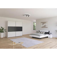 SCHLAFZIMMER Borba in Weiß und Grau 4 teilig – mit Bettanlage 160x200cm, zwei Nachttisch und Schwebetürenschrank 218cm Breite - Weiß, Holzwerkstoff (80/200/120cm)