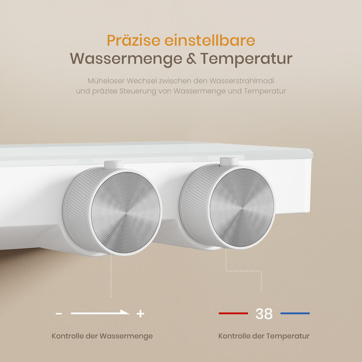 ÜBERKOPFBRAUSESET mit Thermostat Einstellbarer Durchfluss 4-Strahl Mattweiß - Weiß, Metall (40.2/105/57.3cm) - EMKE