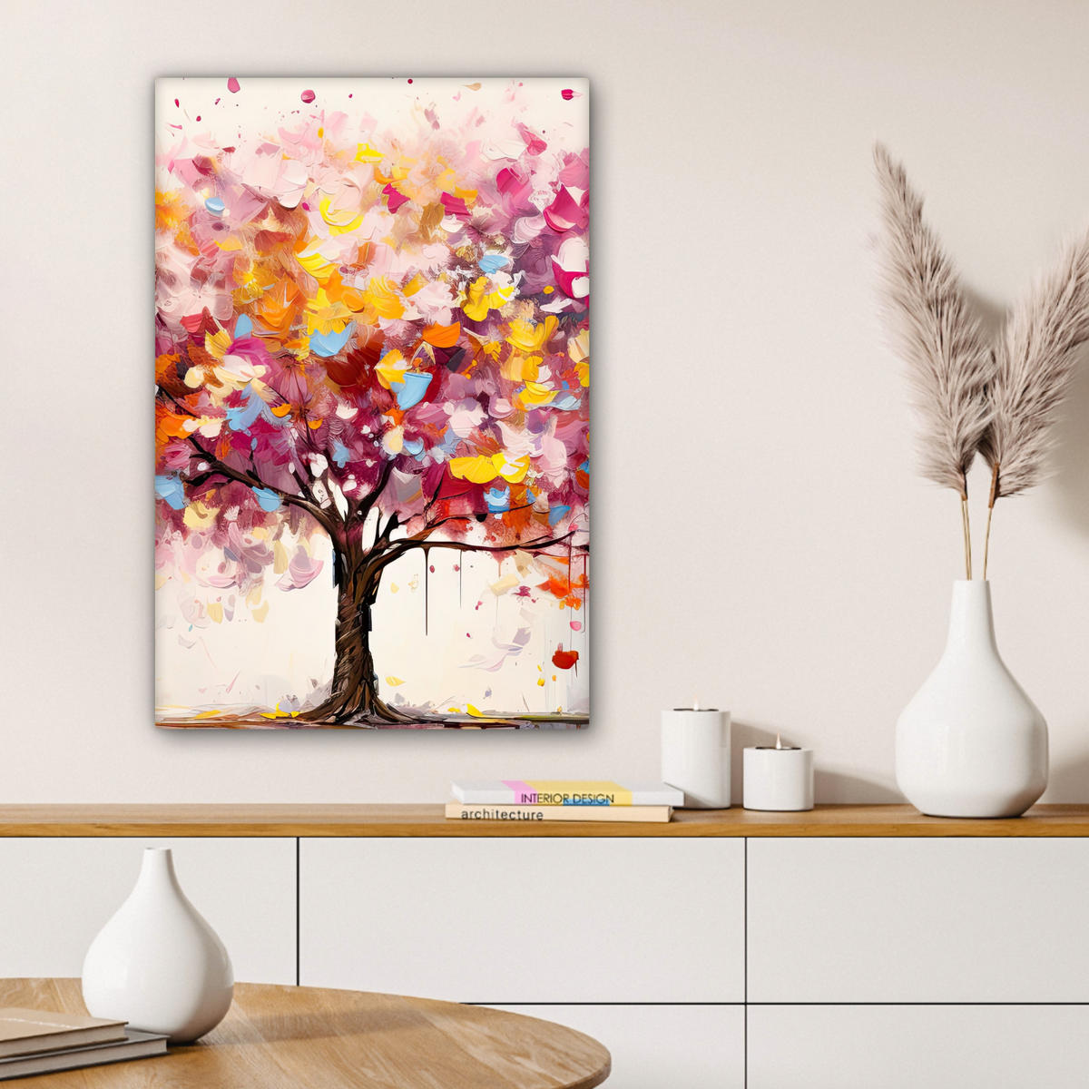 LEINWANDBILD Aquarell - Baum - Kunst - Abstrakt 60x90 cm - Multicolor, Textil (60/90cm) - MuchoWow