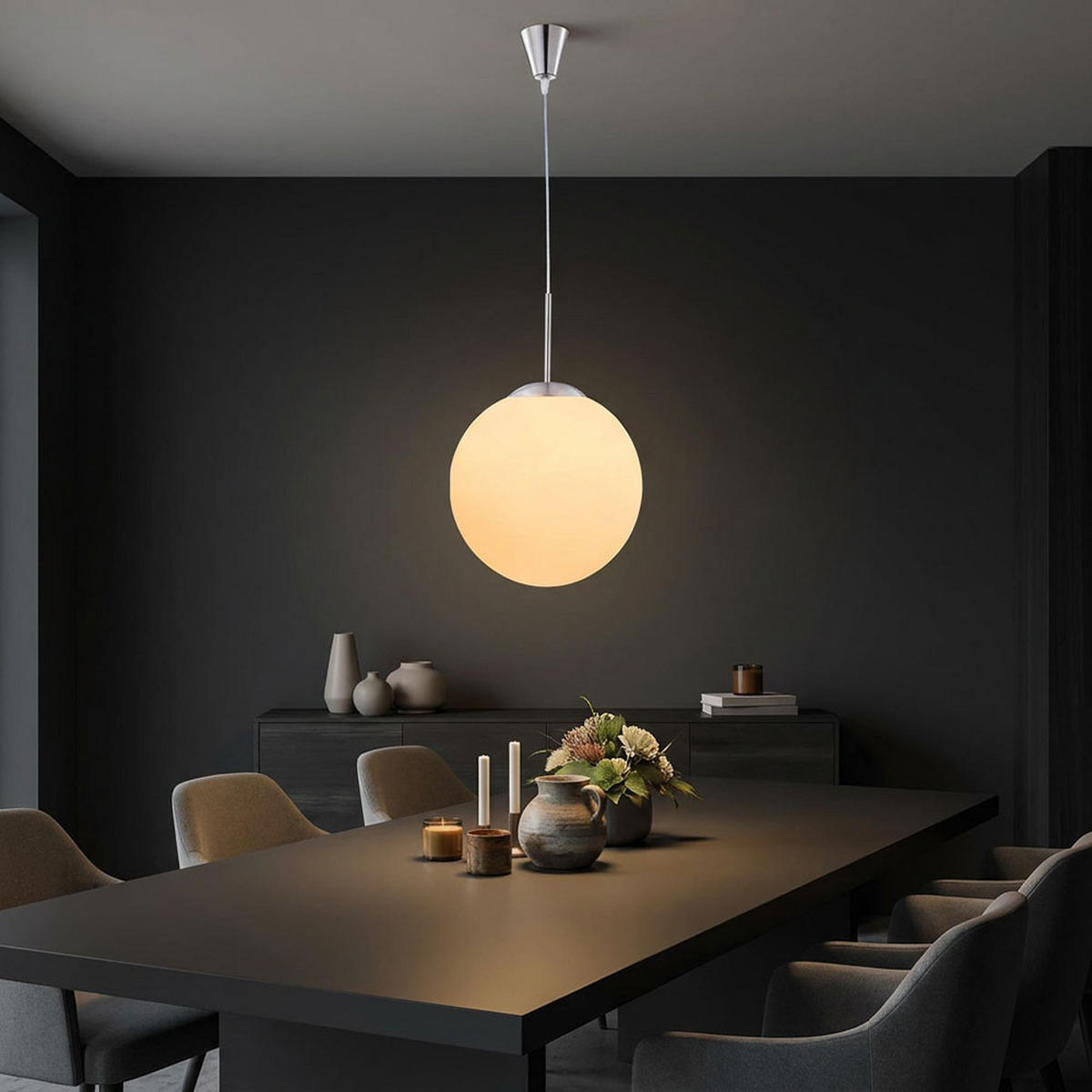 PENDELLEUCHTE Metall Glas Weiß matt - Weiß, Glas (25/25/180cm) - Globo Lighting