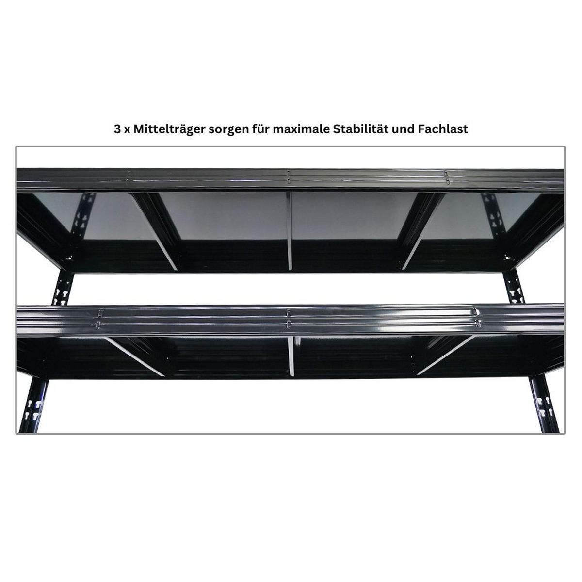 SCHWERLASTREGAL Rhino 180x200x60 cm 4 Stahlplatten-Ebenen Fachlast 500 kg Schwarz - Schwarz, Metall (200/180/60cm) - PROREGAL