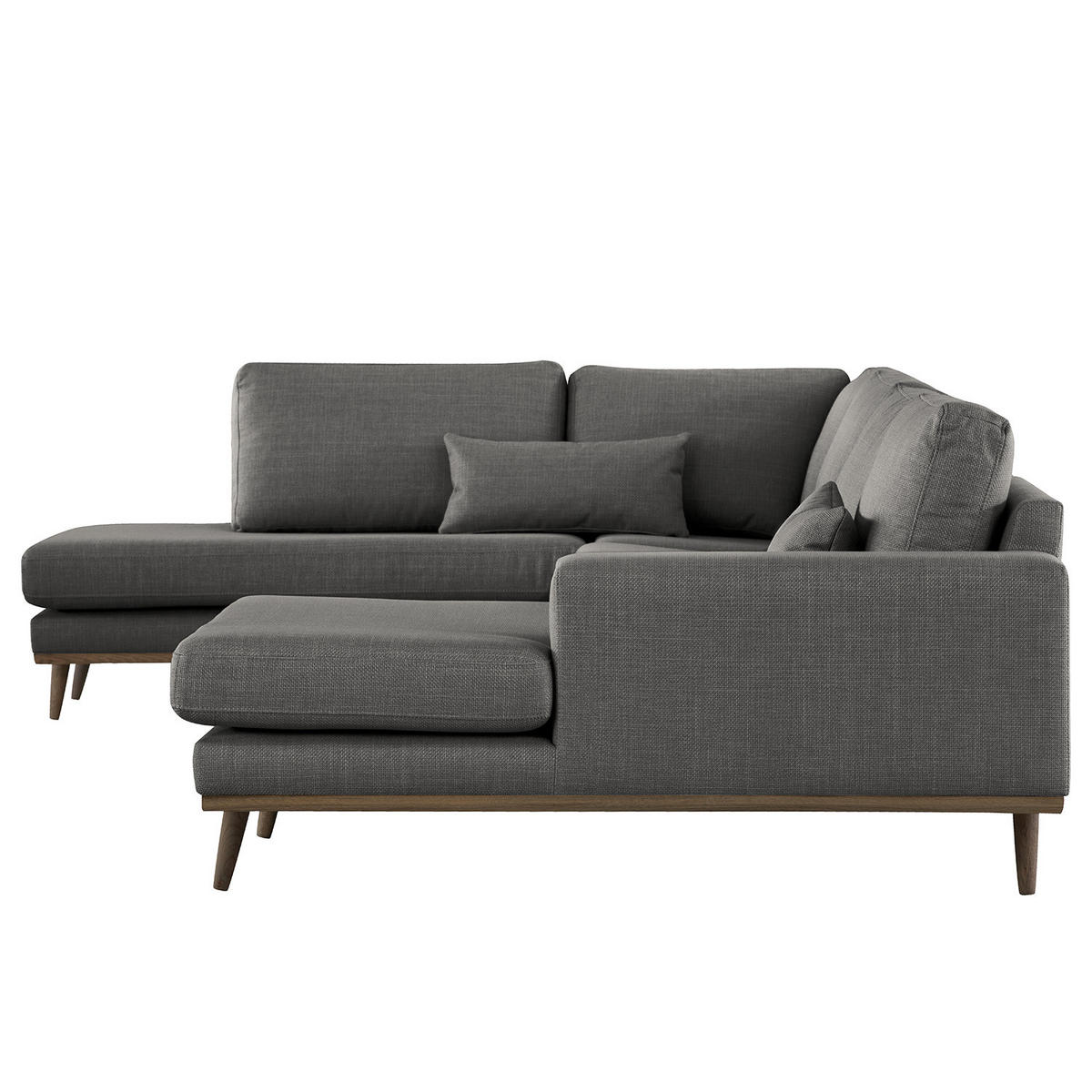 WOHNLANDSCHAFT mit Longchair - Eichefarben/Dunkelgrau, Eichenholz/Textil (371/81/219cm) - home24