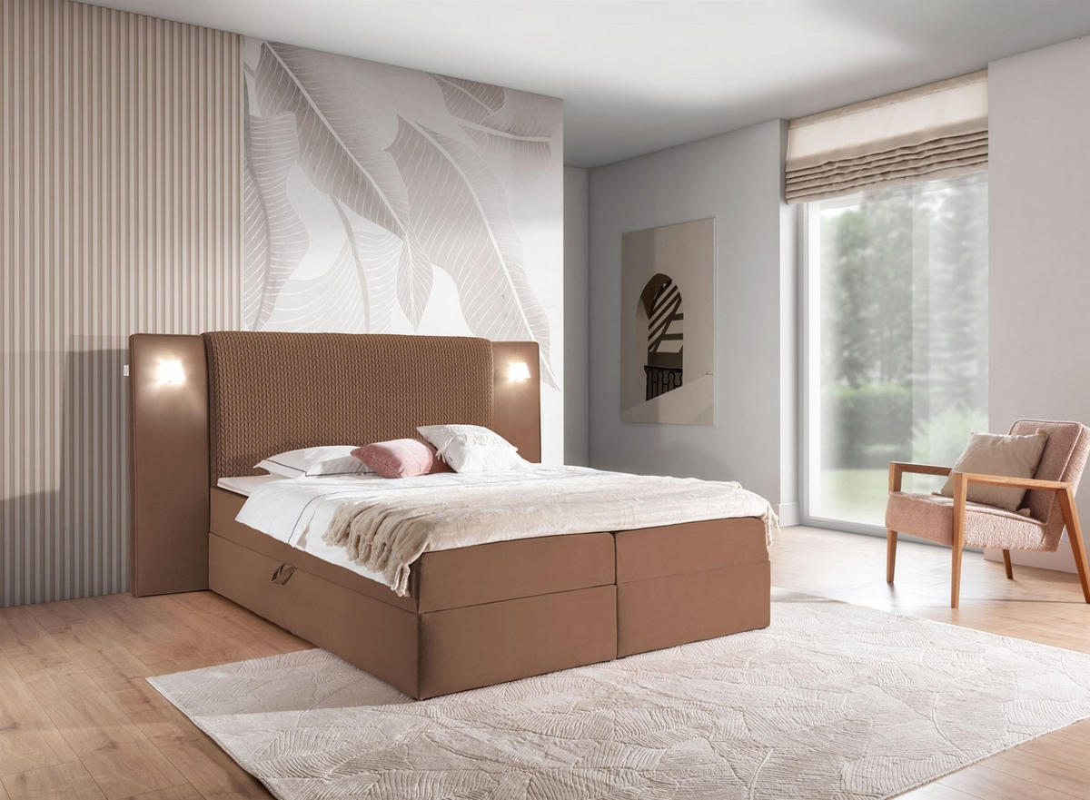BOXBETT Marten Magic Velvet Set.1 - Braun, Holzwerkstoff/Textil (160/200cm) - Fun Möbel