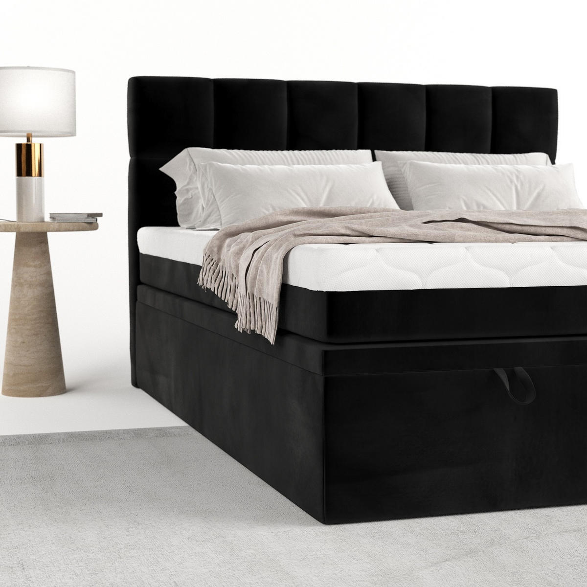 BOXBETT Elano 180/200 cm Schwarz im Kronos Stoff - Schwarz, Holz/Holzwerkstoff (180/200cm) - AltaBeds