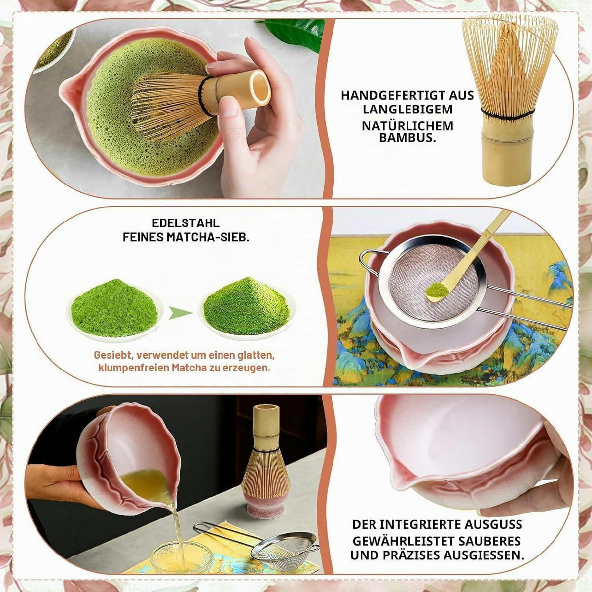 MATCHA Set 8-teiliges Set Keramik Bambus - Rot, Keramik (16.5/1/30.5cm)