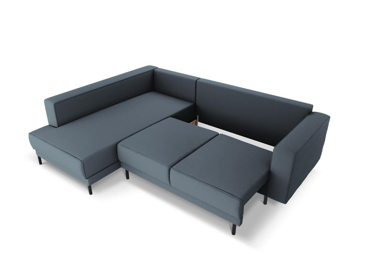 AUSKLAPPBARES-ECKSOFA links Caro aus strukturiertem Stoff blau 5 Sitzplätze - Blau, Textil (187/247cm) - Micadoni