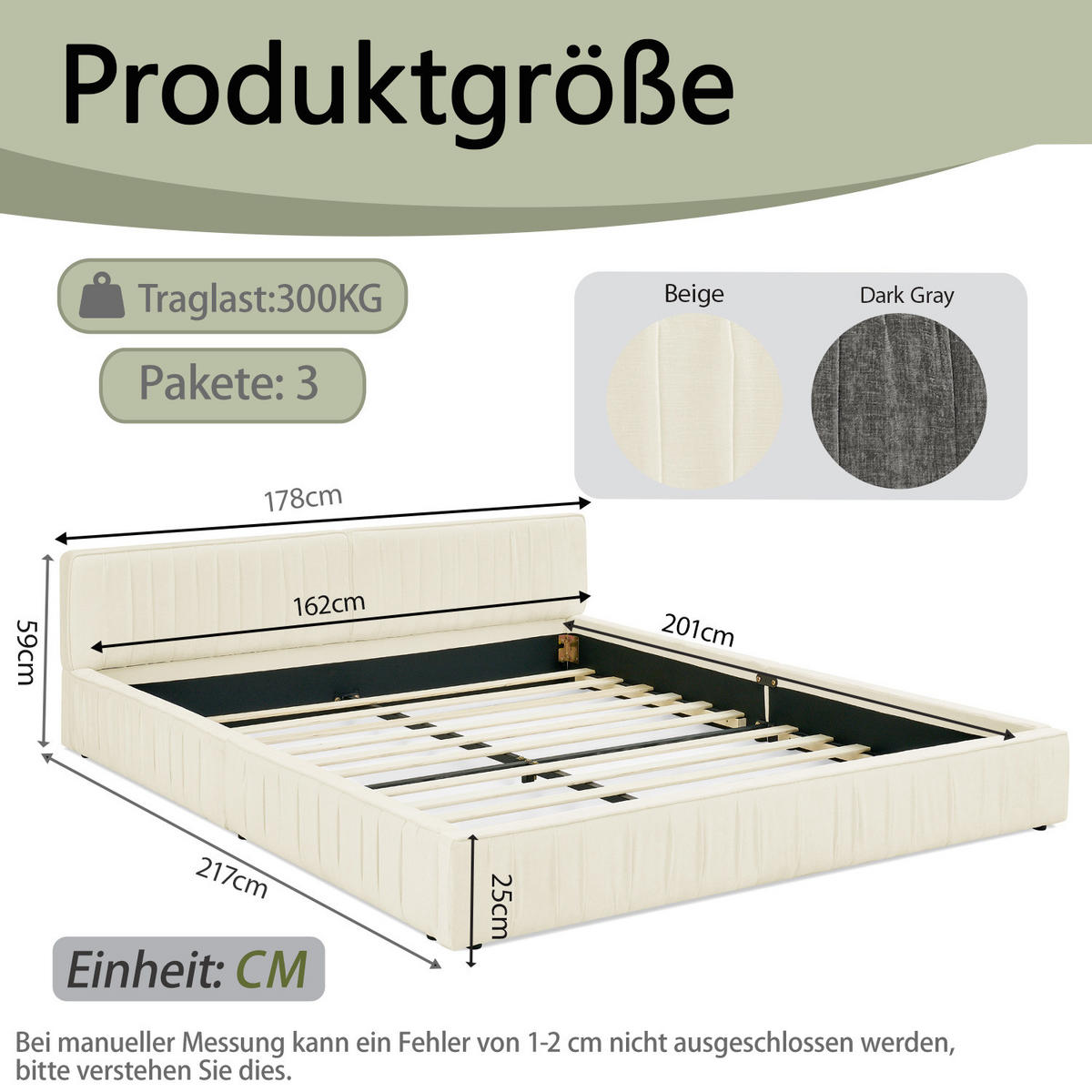 POLSTERBETT 160x200 cm Chenille Holzrahmen beige - Beige, Kunststoff (160/200cm) - LEBENLANG