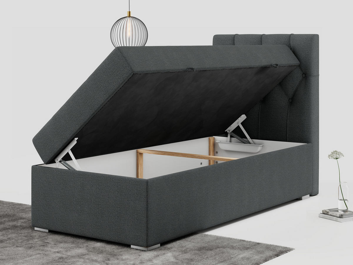 BOXBETT ALDA 90/200 Dunkelgrau Struktur - H3 - Rechts Seite - Dunkelgrau, Holz/Textil (90/200cm) - MKS