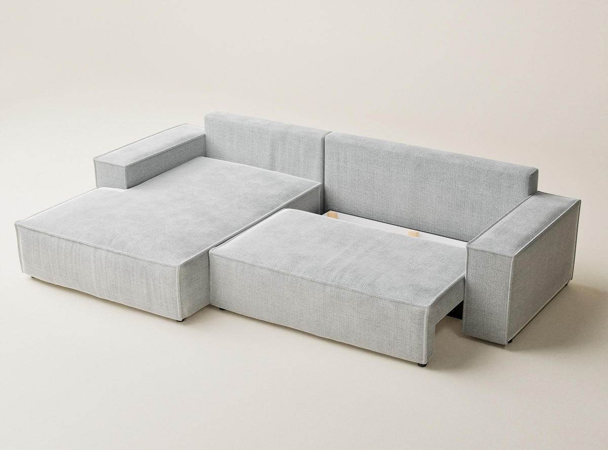 ECKSOFA Maze Grau Chenille-Stoff - Links Seite - Schwarz/Grau, Holz/Holzwerkstoff (185/294cm) - Maison de Reve