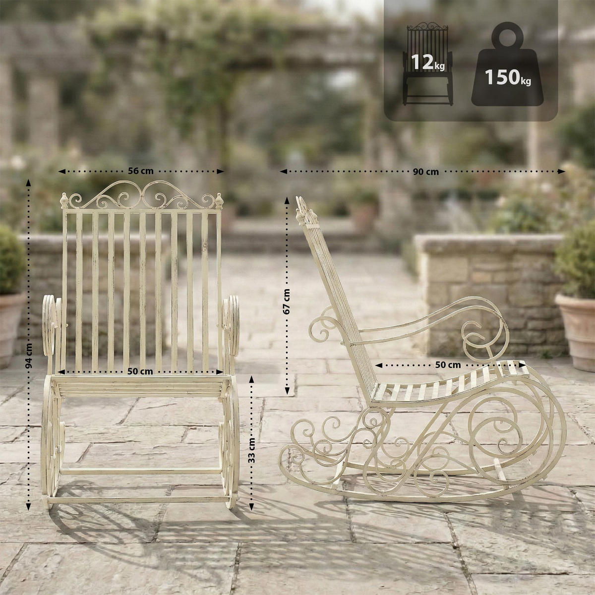 GARTENSCHAUKELSTUHL Metall Antik-Creme - Creme, Metall (56/94/90cm) - CLP