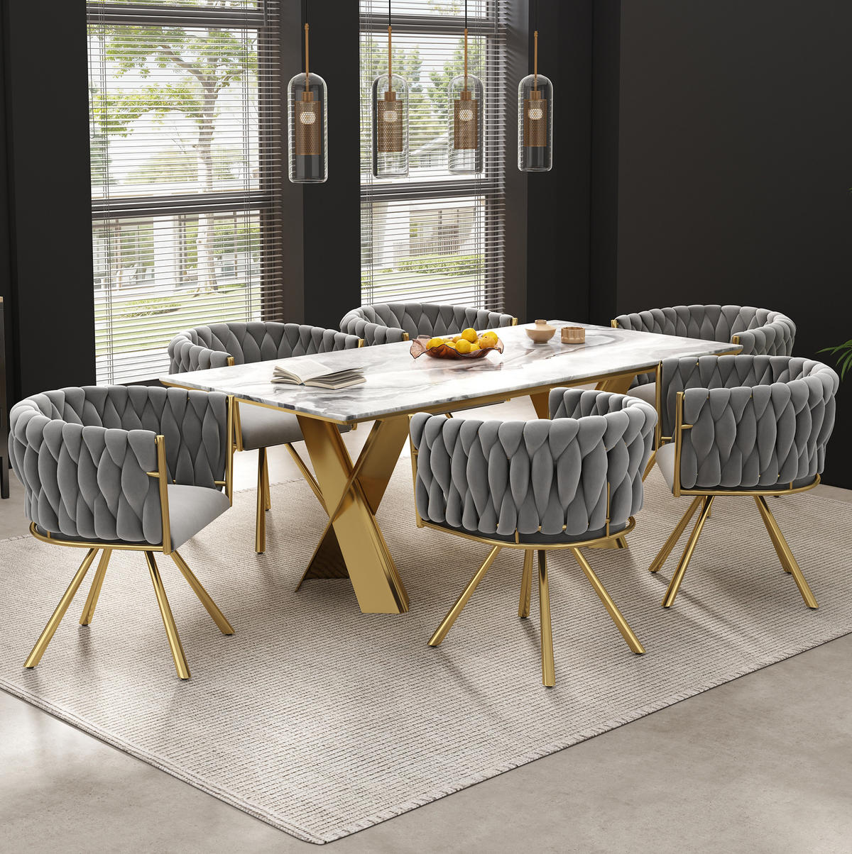 ESSZIMMERSTÜHLE 6er-Set Grau/Gold mit 360°-Drehfunktion - Grau, Metall (59/72/54cm) - MIVRAY