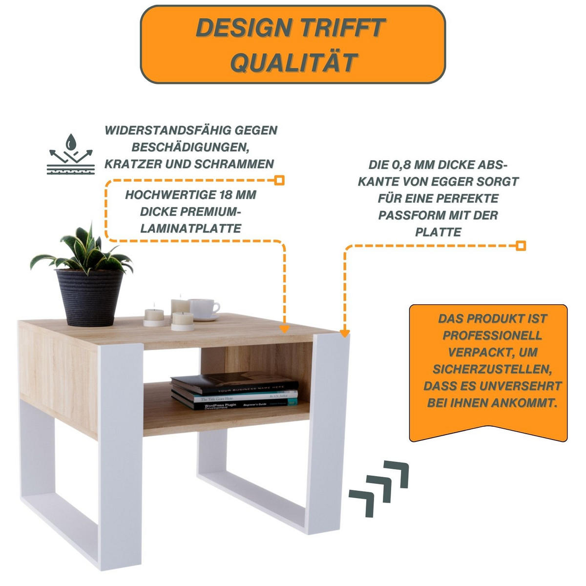 COUCHTISCH Karo65 65/45/53,6 - Eichefarben/Weiß, Holzwerkstoff (53/65/45cm) - RAUMHIRSCH FURNITURE