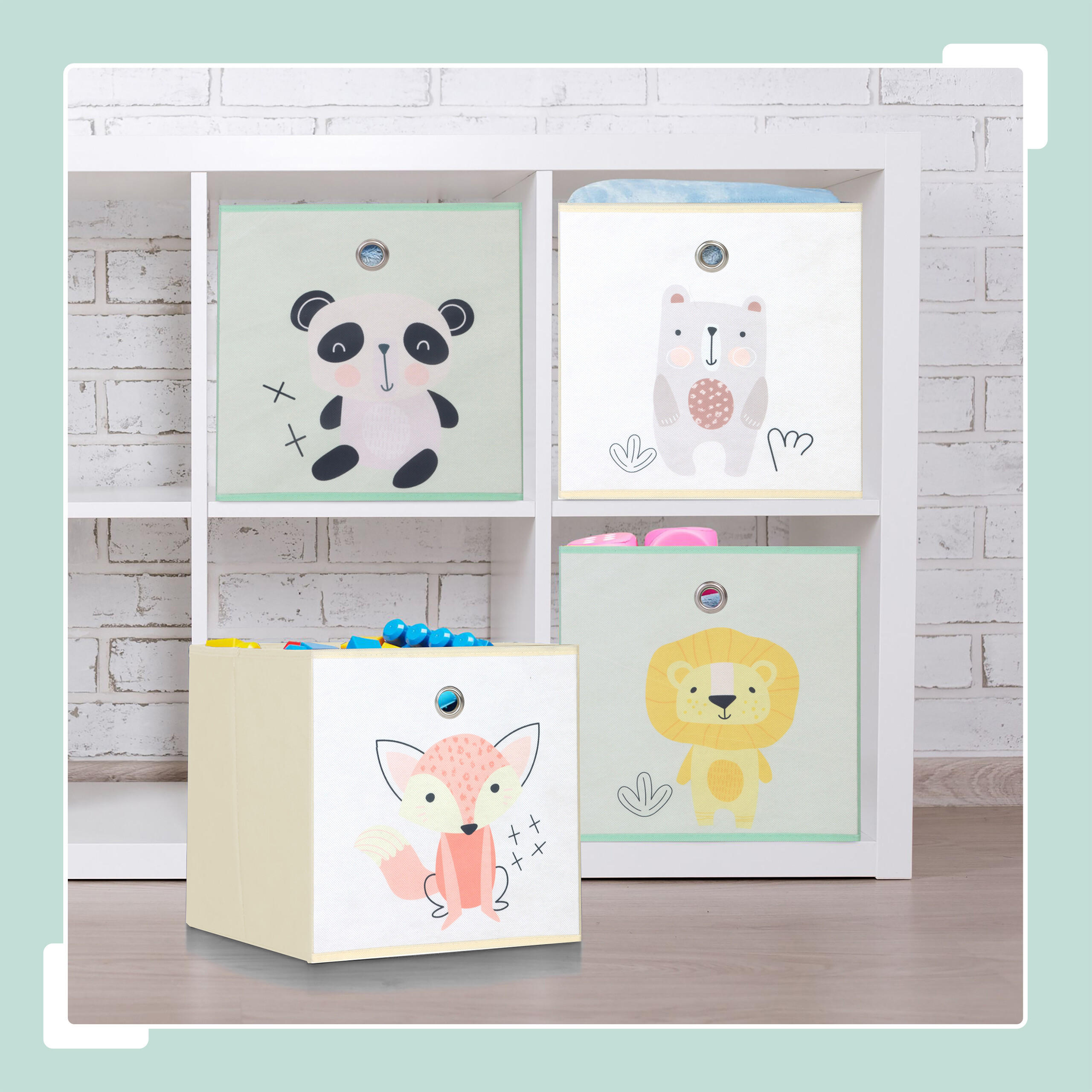 4xKINDERAUFBEWAHRUNGSBOXEN - Multicolor, Wellpappe/Textil (30/30cm) - Relaxdays