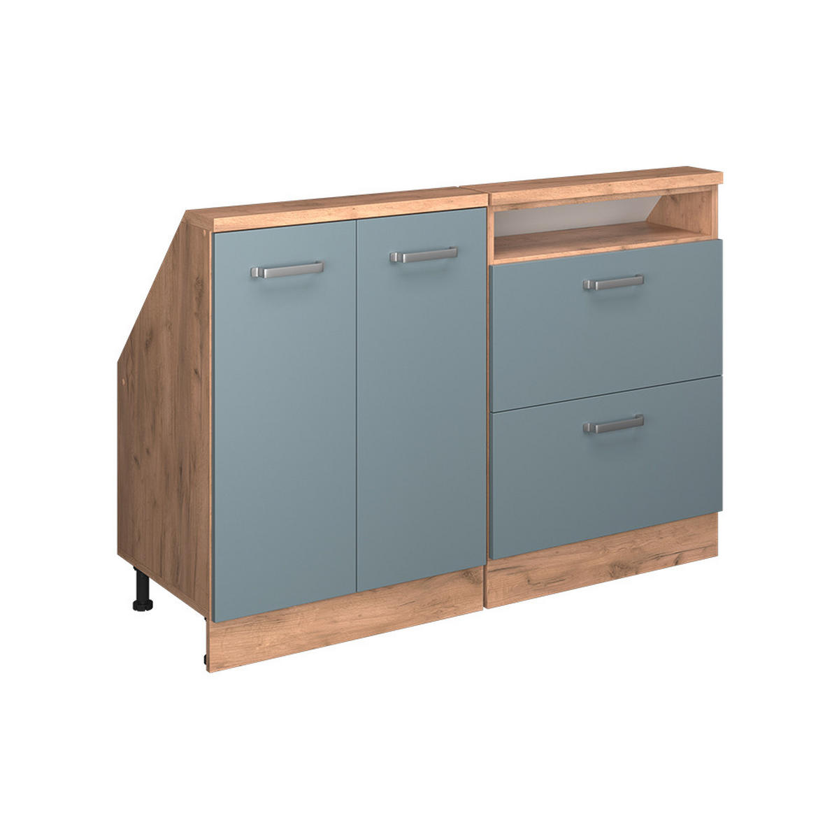 KUCHYŇSKÁ SKŘÍŇKA POD ŠIKMOU STŘECHU R-Line Modrošedý/zlatý dub - medově dubová/šedohnědá, kompozitní dřevo (120/81.6/46cm) - Vicco