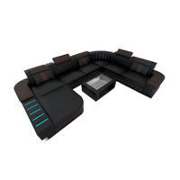 WOHNLANDSCHAFT Bellagio Schwarz Dunkelbraun Büffelleder - Schwarz, Leder (362/80/287cm)