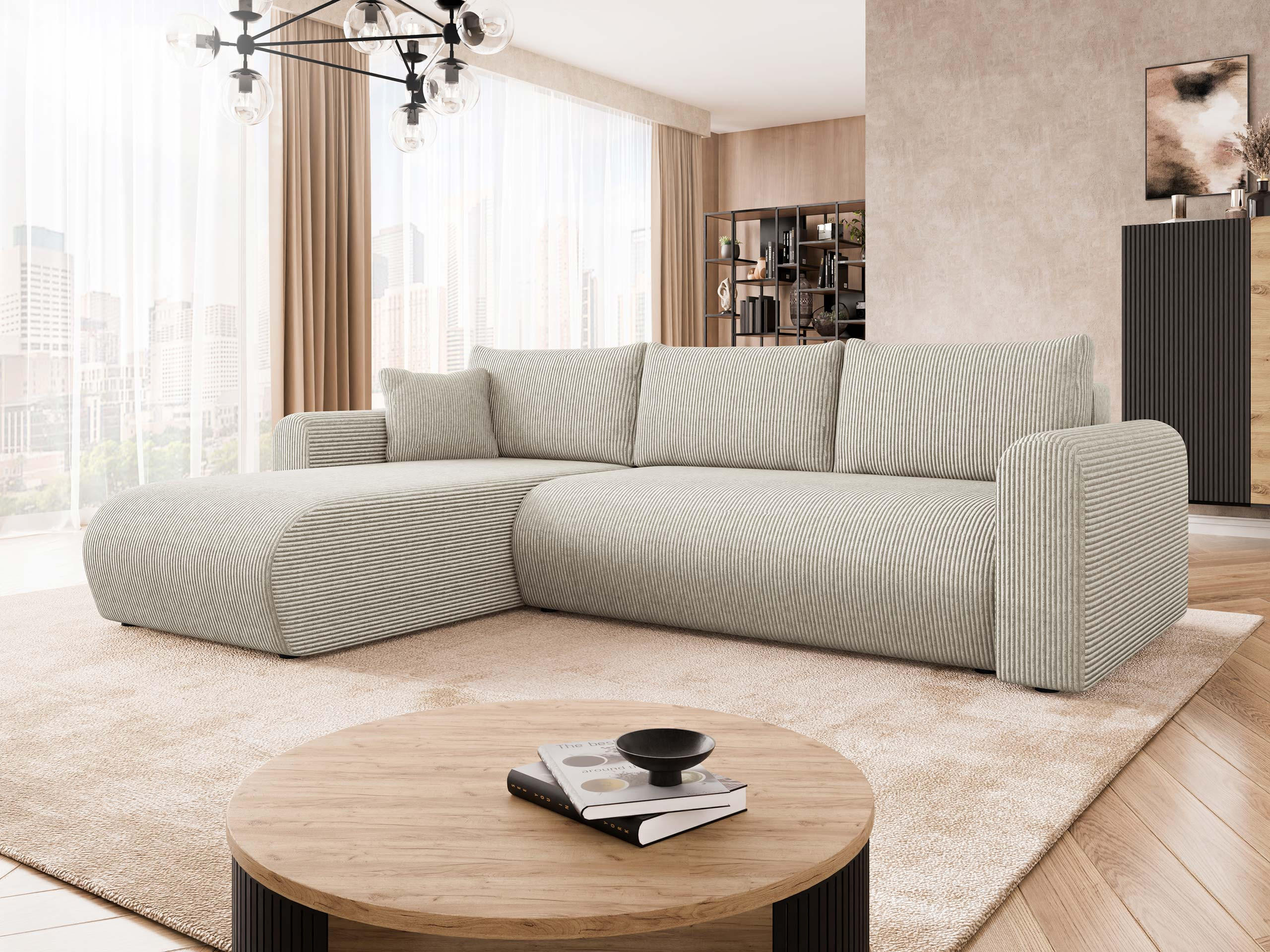 ECKSOFA Eliwo Cord - Schwarz/Naturfarben, Holz/Textil (252/158cm) - MIRJAN24