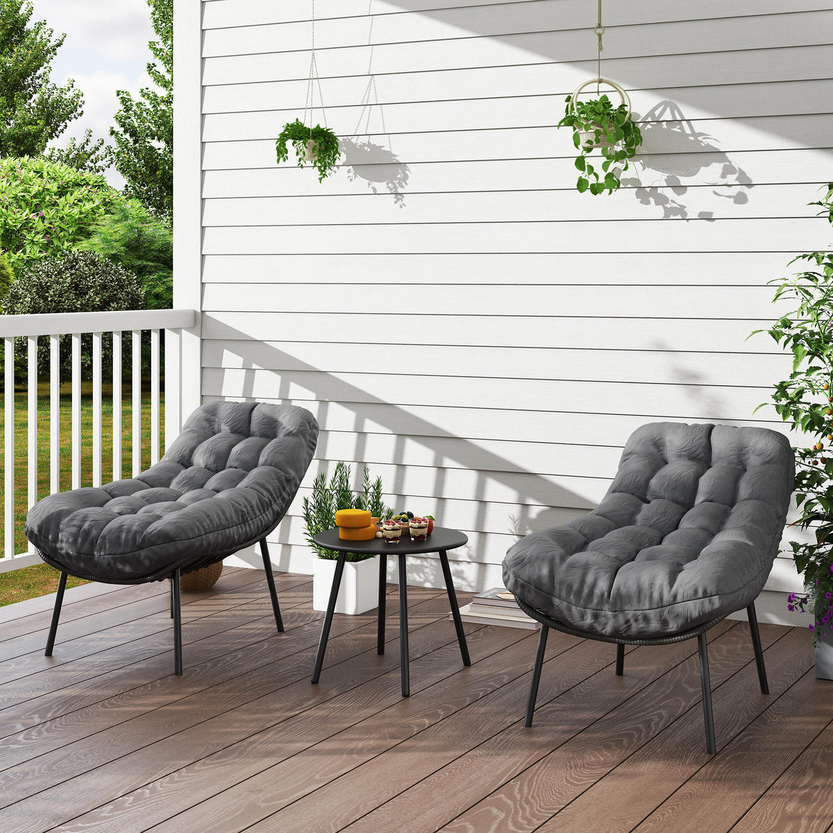 GARTENSET DE-13629 mit 15 cm dicken Kissen und Tisch Grau - Grau, Metall - ComfortXL