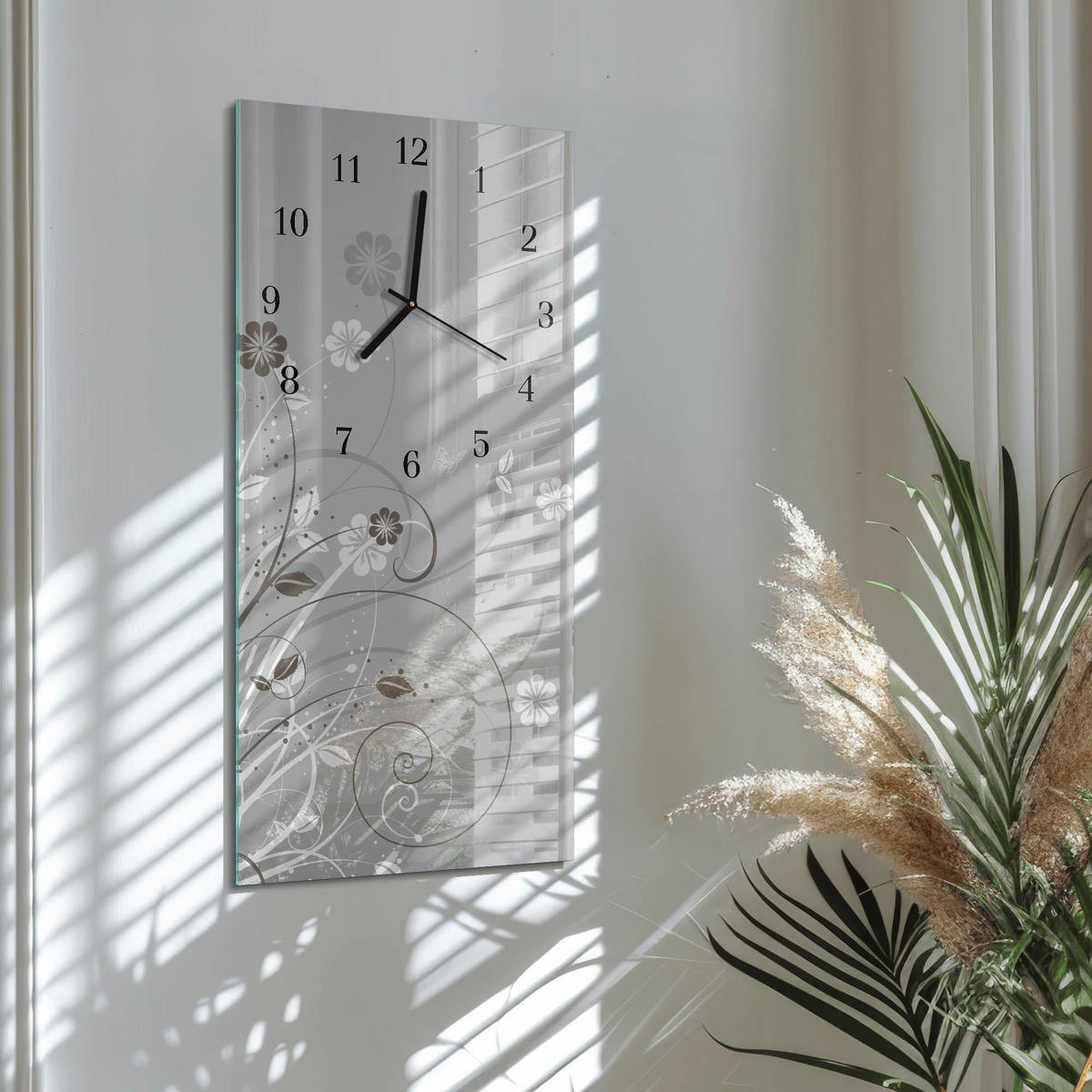 WANDUHR 60x30 cm - Orchidee - Grau, Glas (30/60/0.4cm) - TULUP