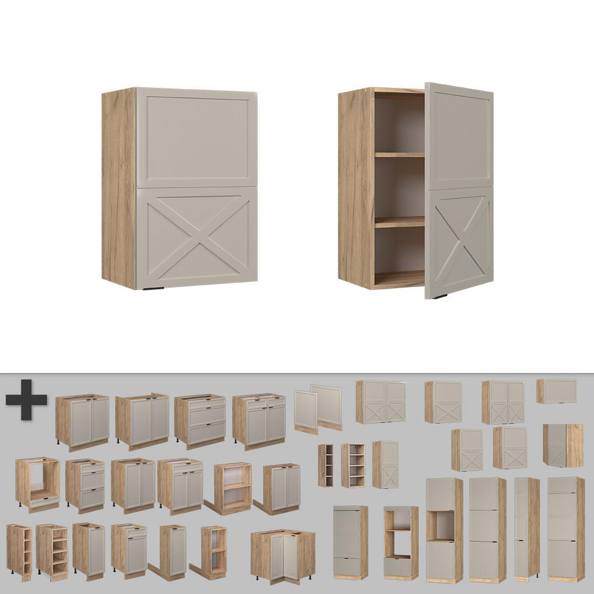 HÄNGESCHRANK Fame-Line GrauBeige 50 cm - Honigeiche/Eiche Wotan, Holzwerkstoff (50/72/34.1cm) - Vicco