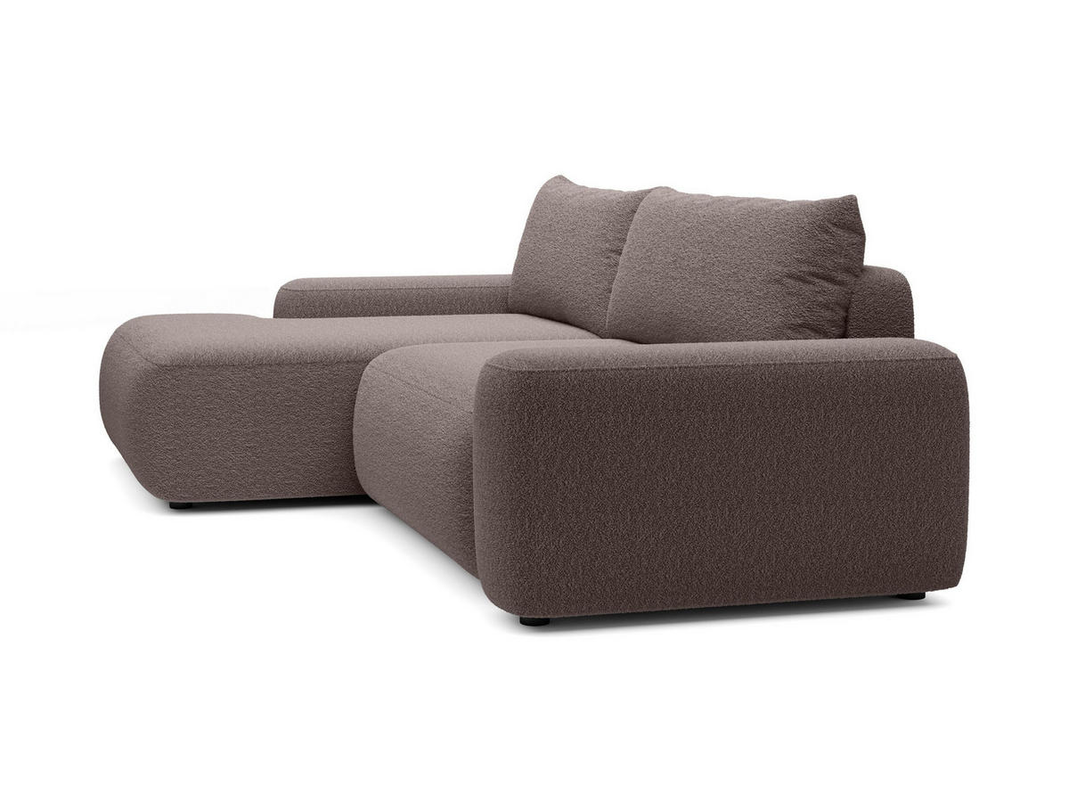 ECKSOFA RUOTA Braun Boucle-Stoff mit Schlaffunktion - Braun, Holz (264/162cm) - MASSENO