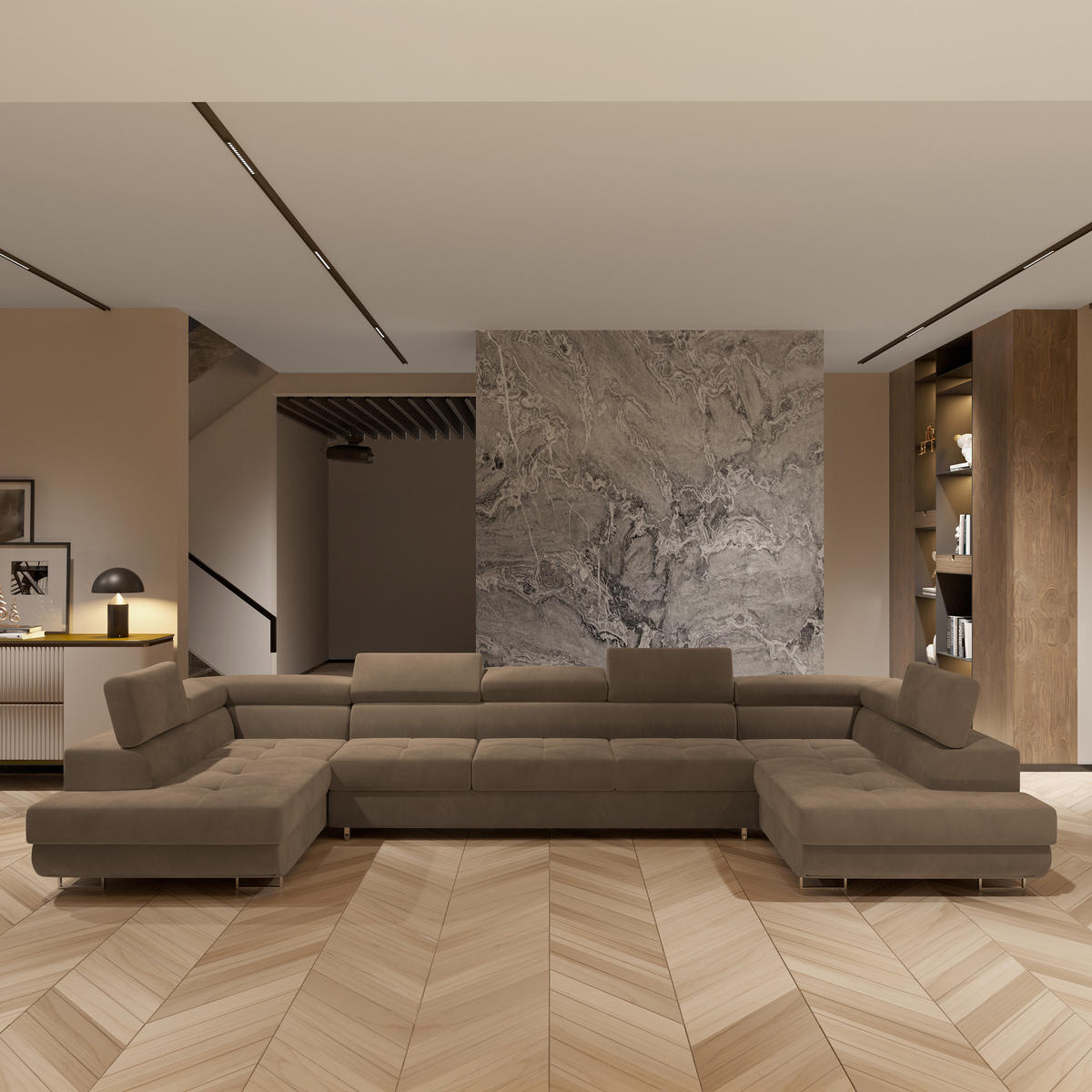 ROHOVÁ SEDAČKA ISOLANO béžová - stříbrná/béžová, kov/dřevo (408/202cm) - MASSENO