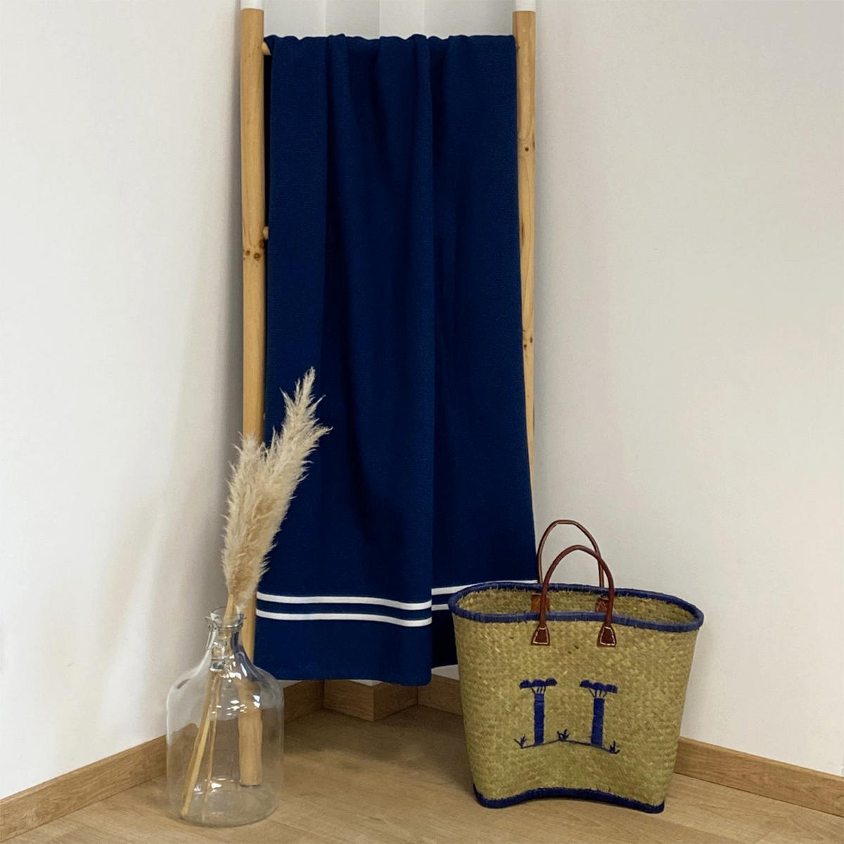 HAMAMTUCH mit Frotteefutter Waffle Navy 90x170 355g/m² - Blau, Textil (90/170cm) - LE COMPTOIR DE LA PLAGE