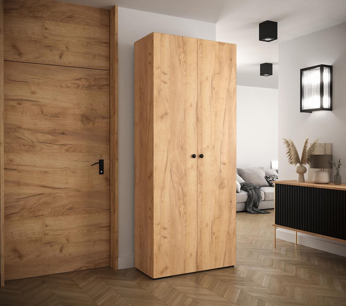 DREHTÜRENSCHRANK 236,7/100/47 2-türig - Alteiche/Goldfarben, Holz/Metall (100/236.7/47cm) - Abiks Möbel