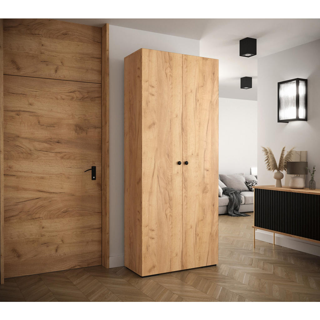 Thumbnail - Abiks Möbel Drehtürenschrank, Alteiche, Metall, Nachbildung, 6 Fächer, 100x236.7x47 cm, Schlafzimmer, Kleiderschränke, D...