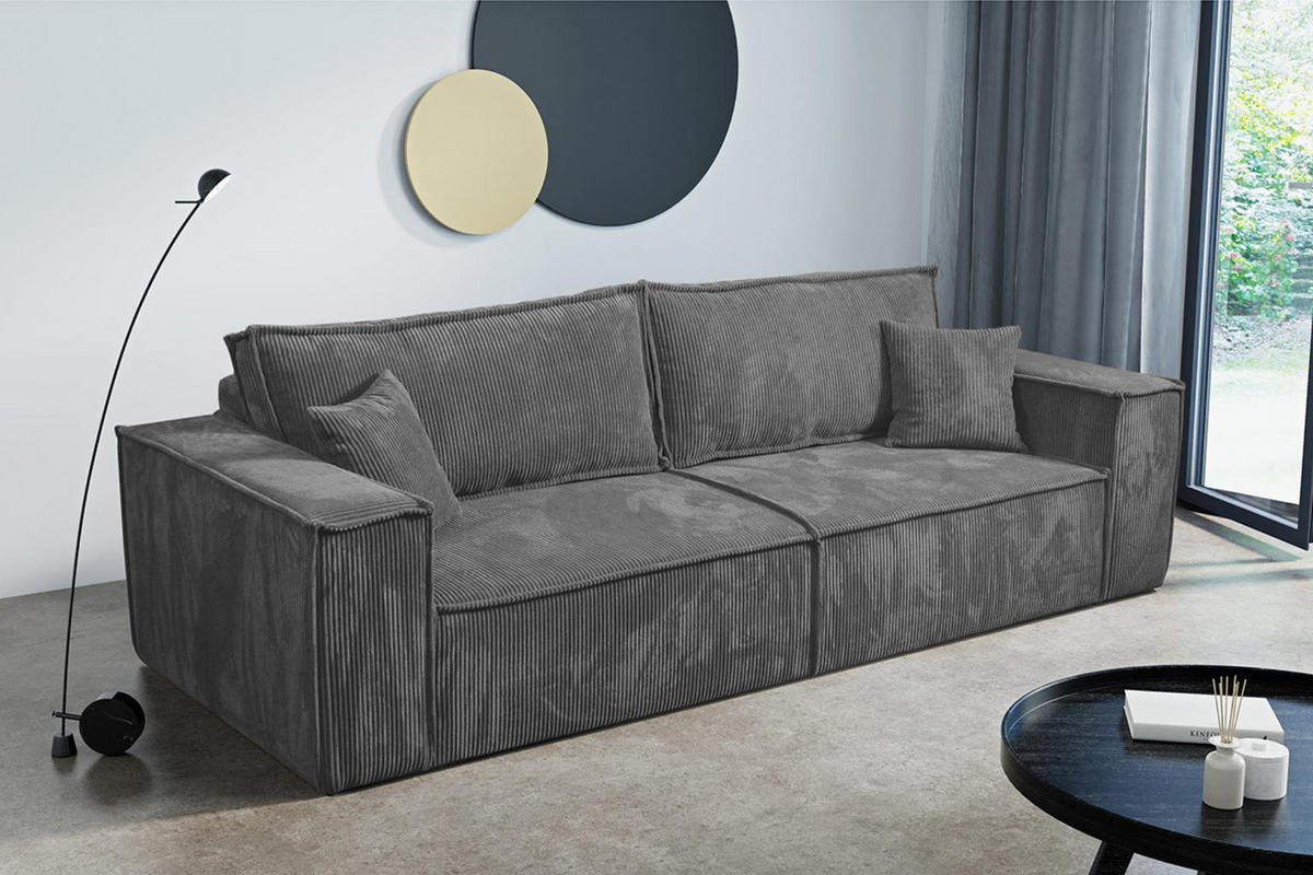SCHLAFSOFA mit Bettkasten und Cordstoff MONA Graphit - Grau, Holzwerkstoff (255/85/105cm) - Compleo24