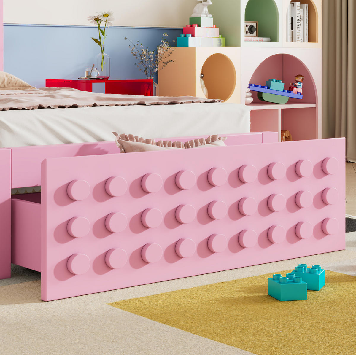 KINDERBETT 90/200 cm Rosa aus MDF und Massivholz mit Schublade und Stauraum - Pink, Holz (90/200cm) - OKMYHOME