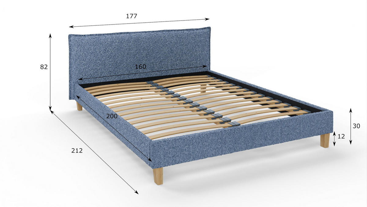POLSTERBETT Arles 160/200 cm Boucle Stoff - Blau/Hellbraun, Holz/Textil (160/200cm) - S-Style Möbel